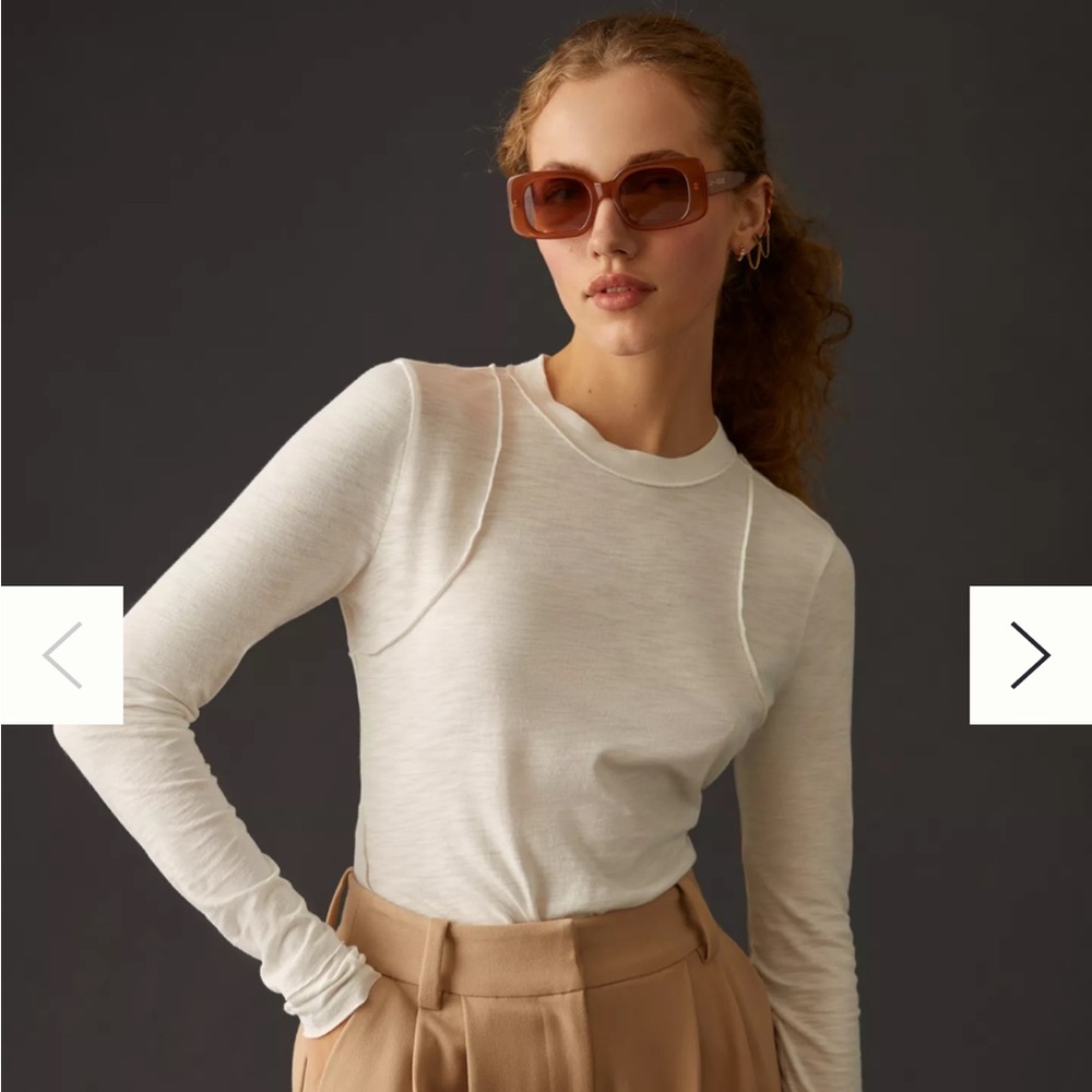 Anthropologie Cream Long-Sleeve Crewneck Tee